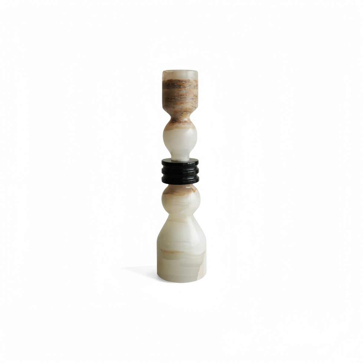 Vintage jade candlestick ornament with layered stone design and dark ring accents for elegant living room decor