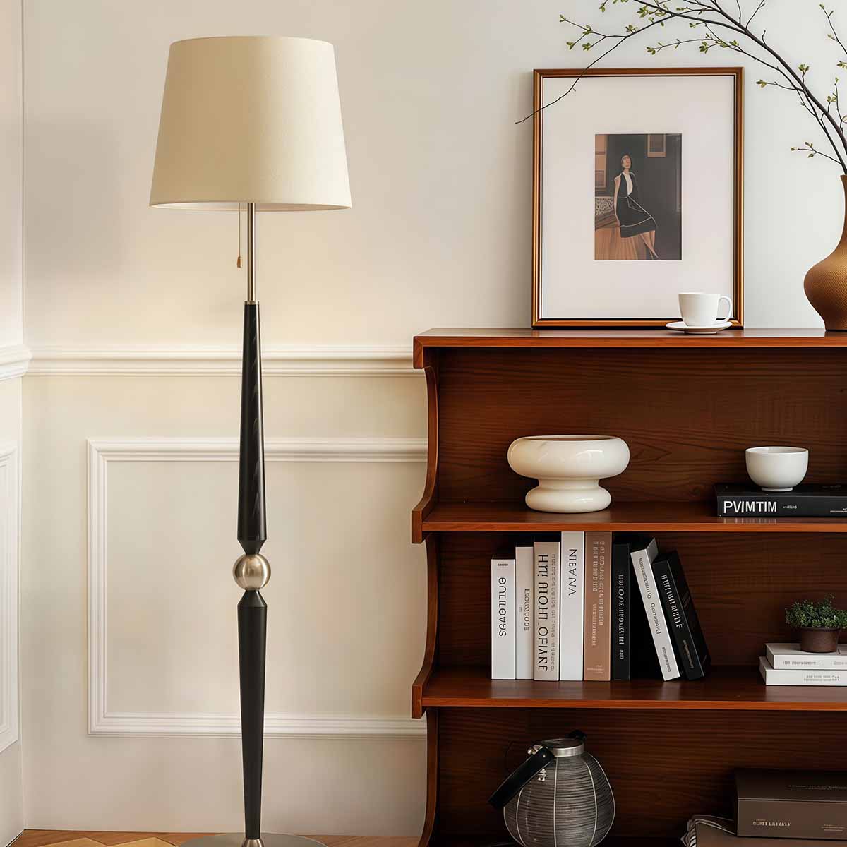 Vintage Floor Lamp with White Ash Wood & Handcrafted Shade | Retro Style