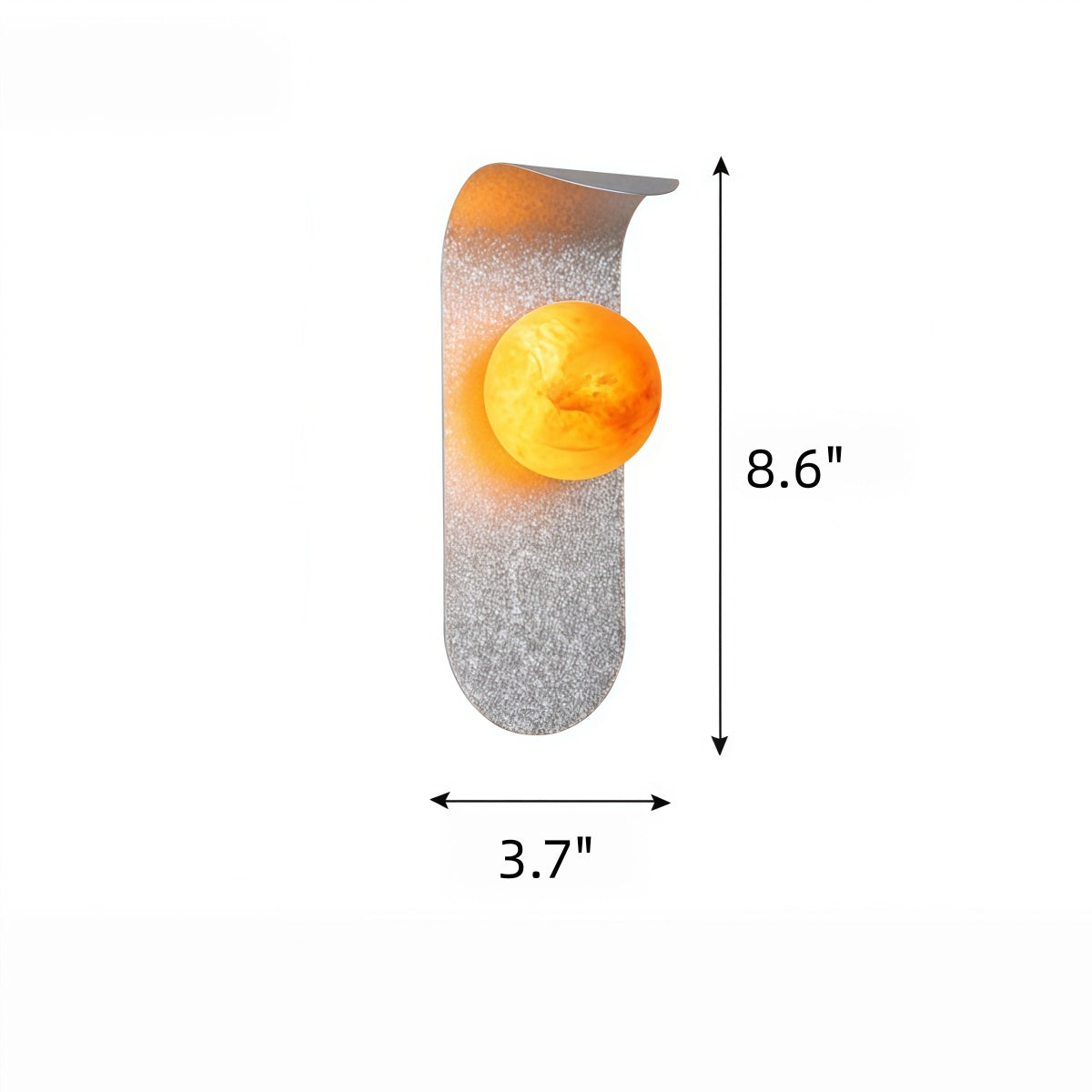 Wall lamp, Modern Italian-Style Designer, with a silver textured metal plate and glowing amber spherical stone shade.