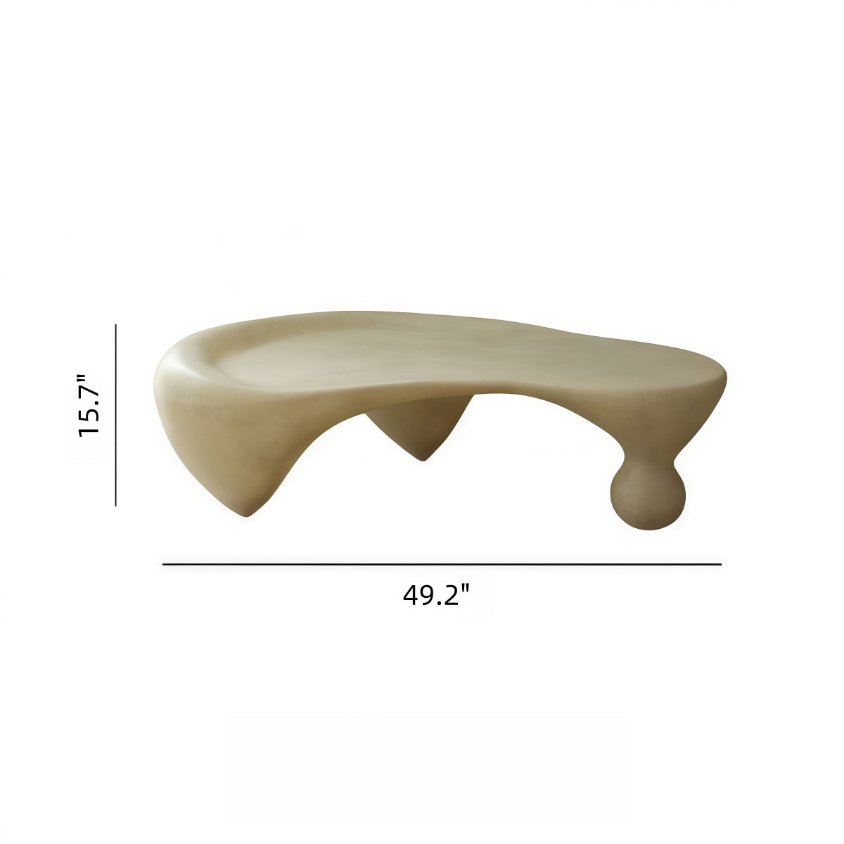 Snail-shaped wabi-sabi style irregular fiberglass coffee table with smooth organic curves and matte finish