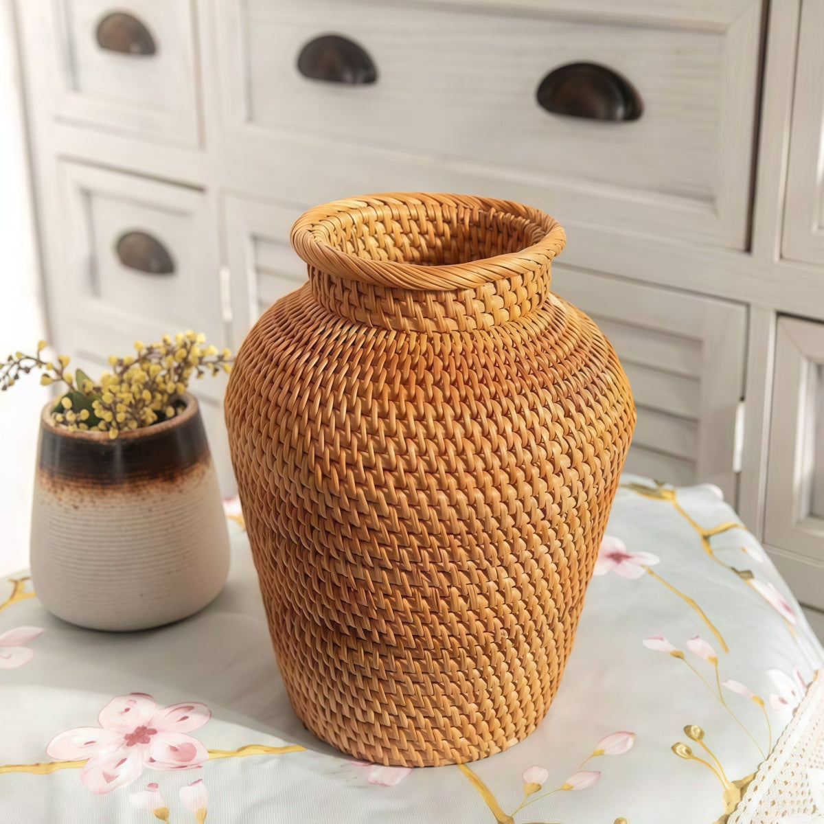 Handmade vine woven rattan vase for home decor and flower arrangement
