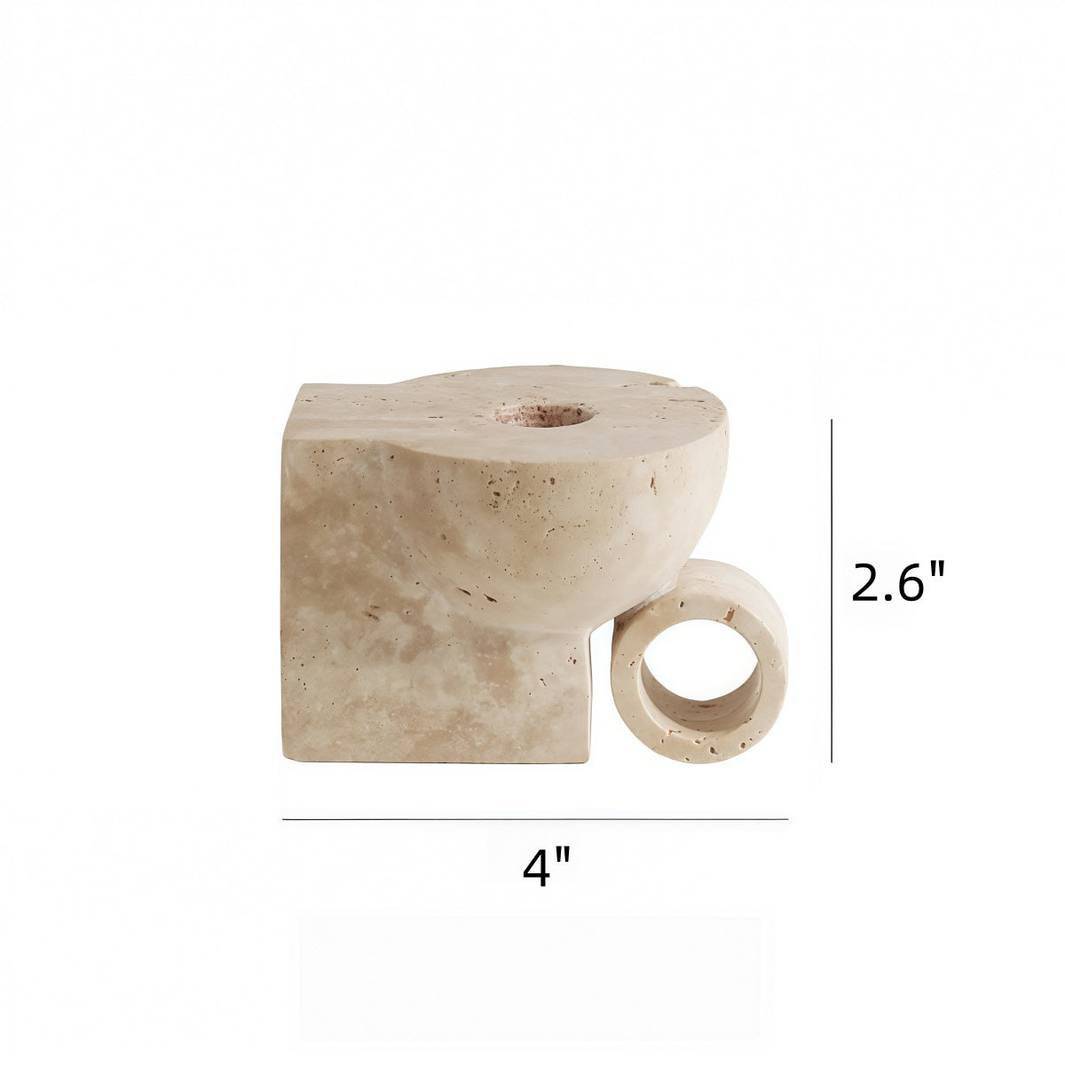 French-Style Natural Stone candle holder in beige porous stone, with a sculpted bowl and distinctive ring-shaped base.