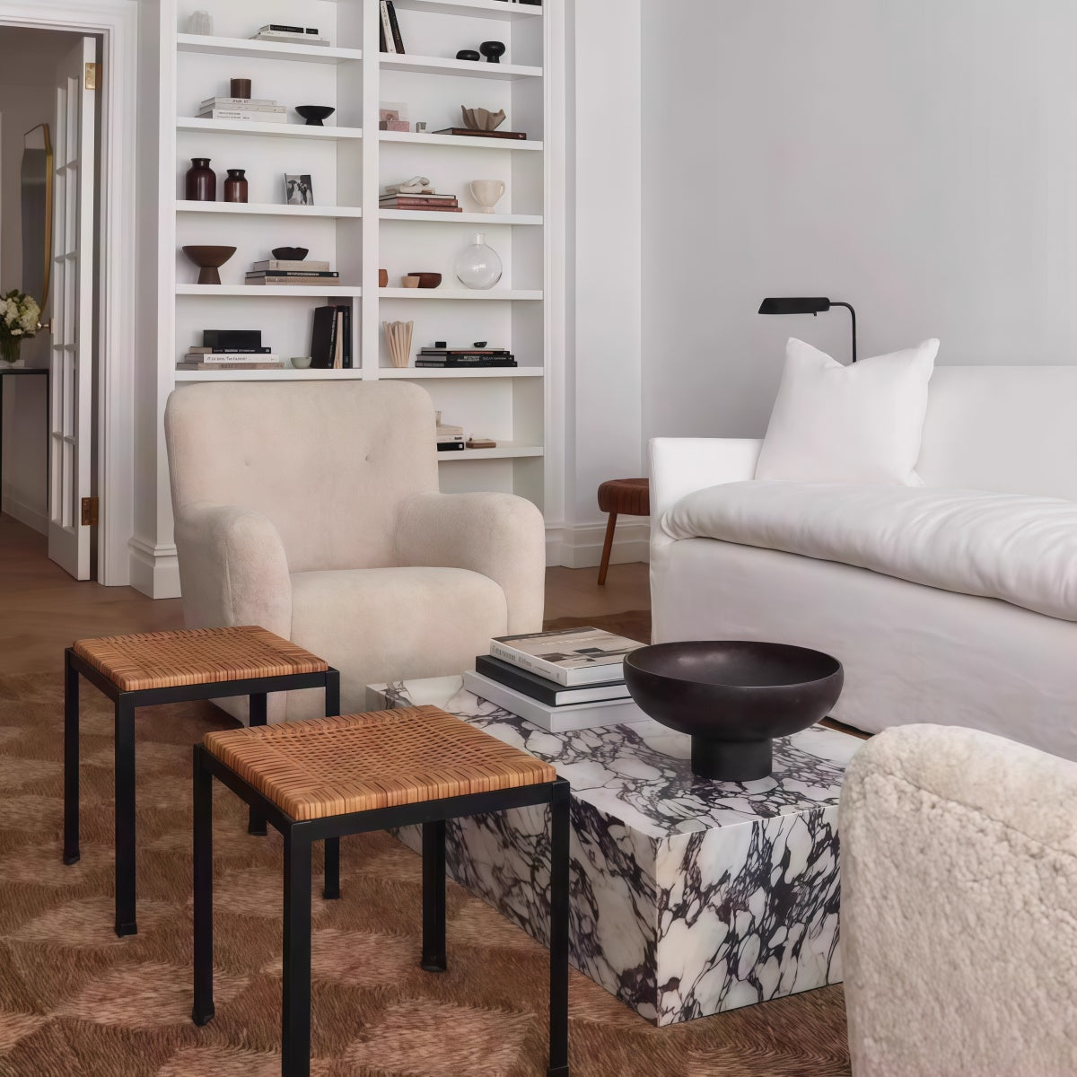 Marble Coffee Table French Retro Style Living Room Nordic Style Stone Slab Side Table/Corner Table Combination