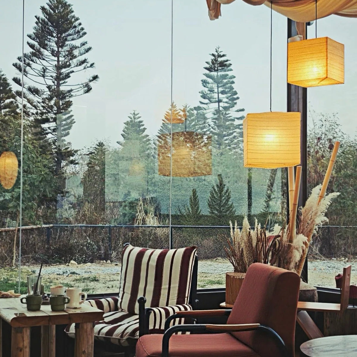 Paper Lantern Pendant Light - Japanese Vintage Wabi-Sabi Style Chandelier