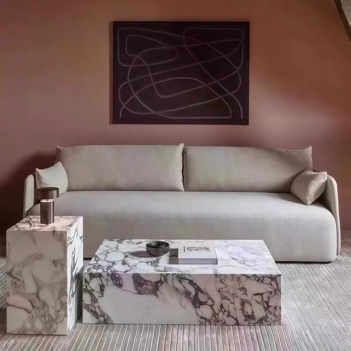 Marble Coffee Table French Retro Style Living Room Nordic Style Stone Slab Side Table/Corner Table Combination