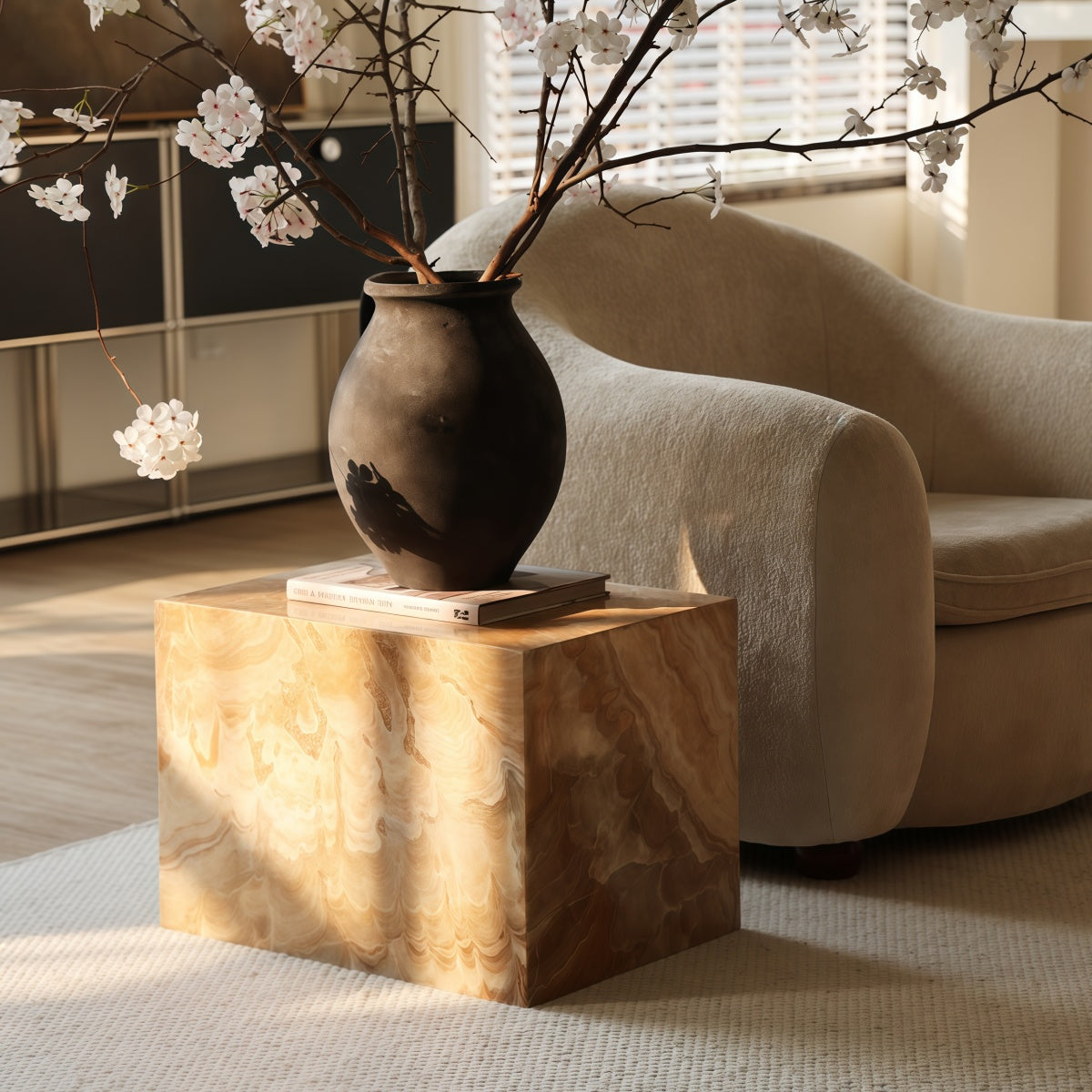 Natural Persian Jade Marble Square Side Table End Table Nightstand