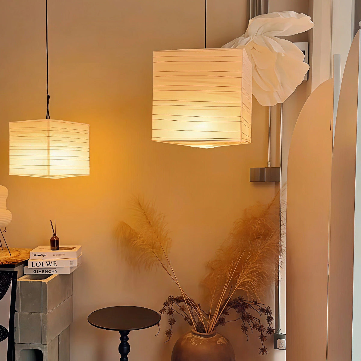 Paper Lantern Pendant Light - Japanese Vintage Wabi-Sabi Style Chandelier