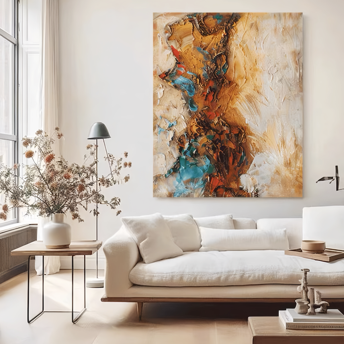 Chromatic Tempest: Vibrant Abstract Wall Art for Living Rooms