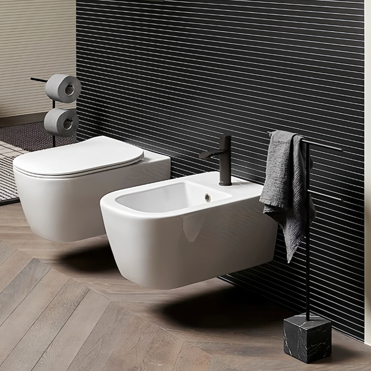Free Standing Towel Rack - Elegant Marble-Inspired Stainless Steel Design