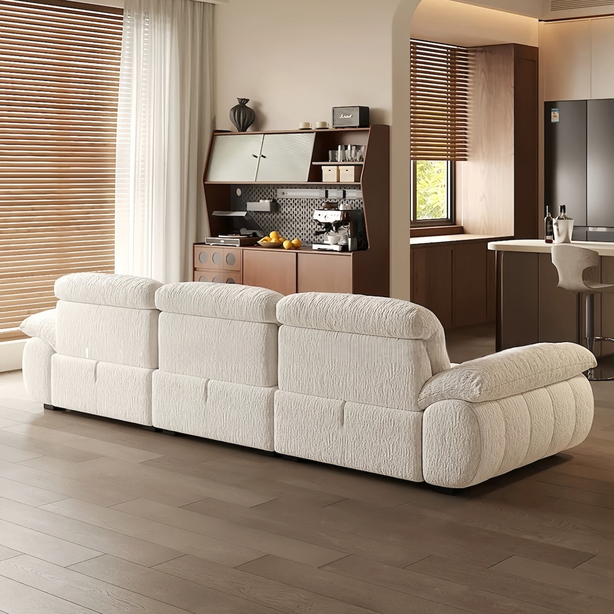 Soufflé Fabric Sofa in living room with removable washable chenille covers and cloud-like plush seating