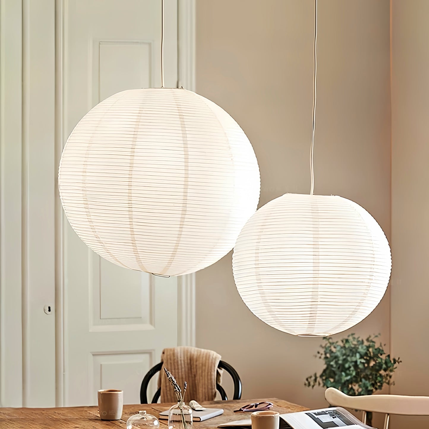 Suspension japonaise - Lustre LED rond en papier de riz