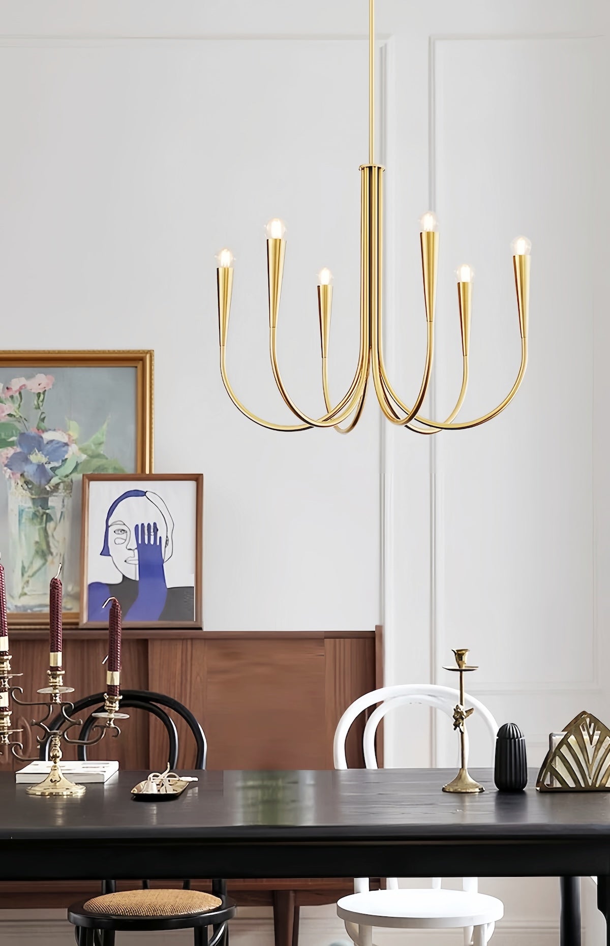 French-style gold chandelier with vintage branch design and LED lights