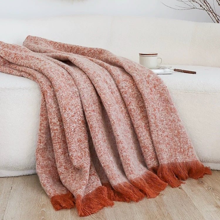 Tassel Blanket - Wabi-Sabi Brown & Coffee Textured Fleece Throw for Living Room