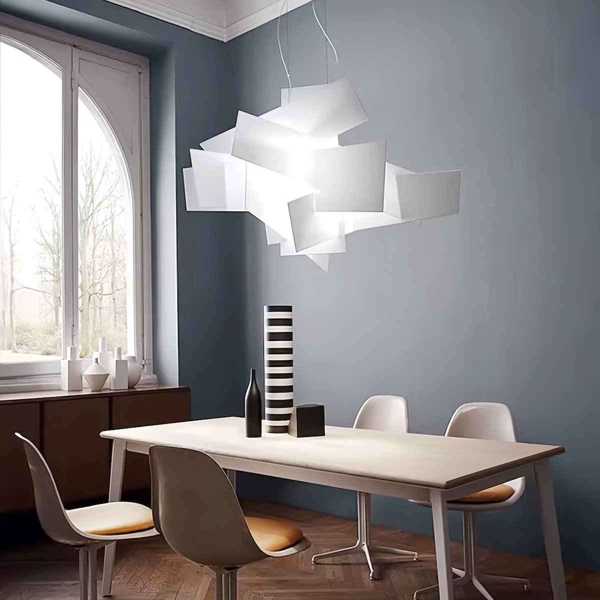 Foyer Chandelier | Modern White Stacked Pendant Light For Modern Interiors