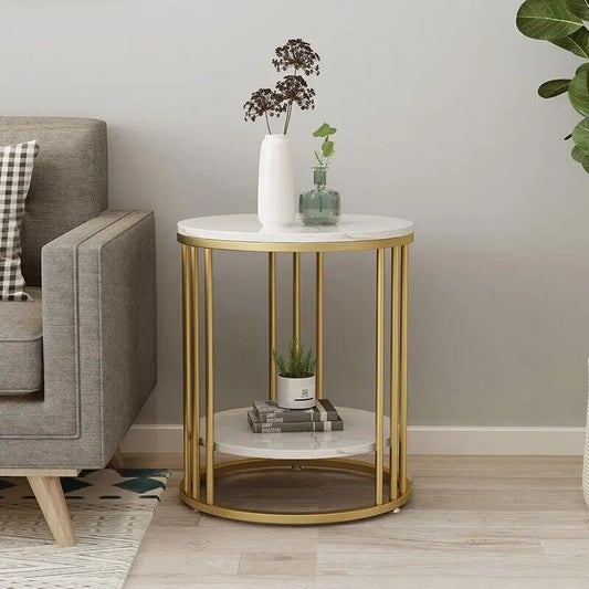 2-Tier White Marble Sofa Side Table for Home & Office - motivodecor.com