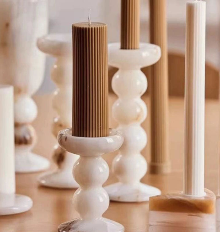 Marble Candlestick Holder - Elegant French Luxe Natural Stone Decor