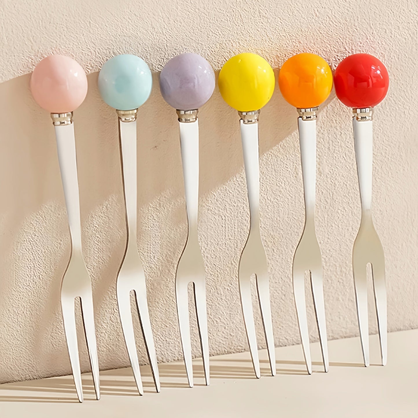 Dessert Fork - Stainless Steel Fruit Fork Set with Cute Ceramic Holder