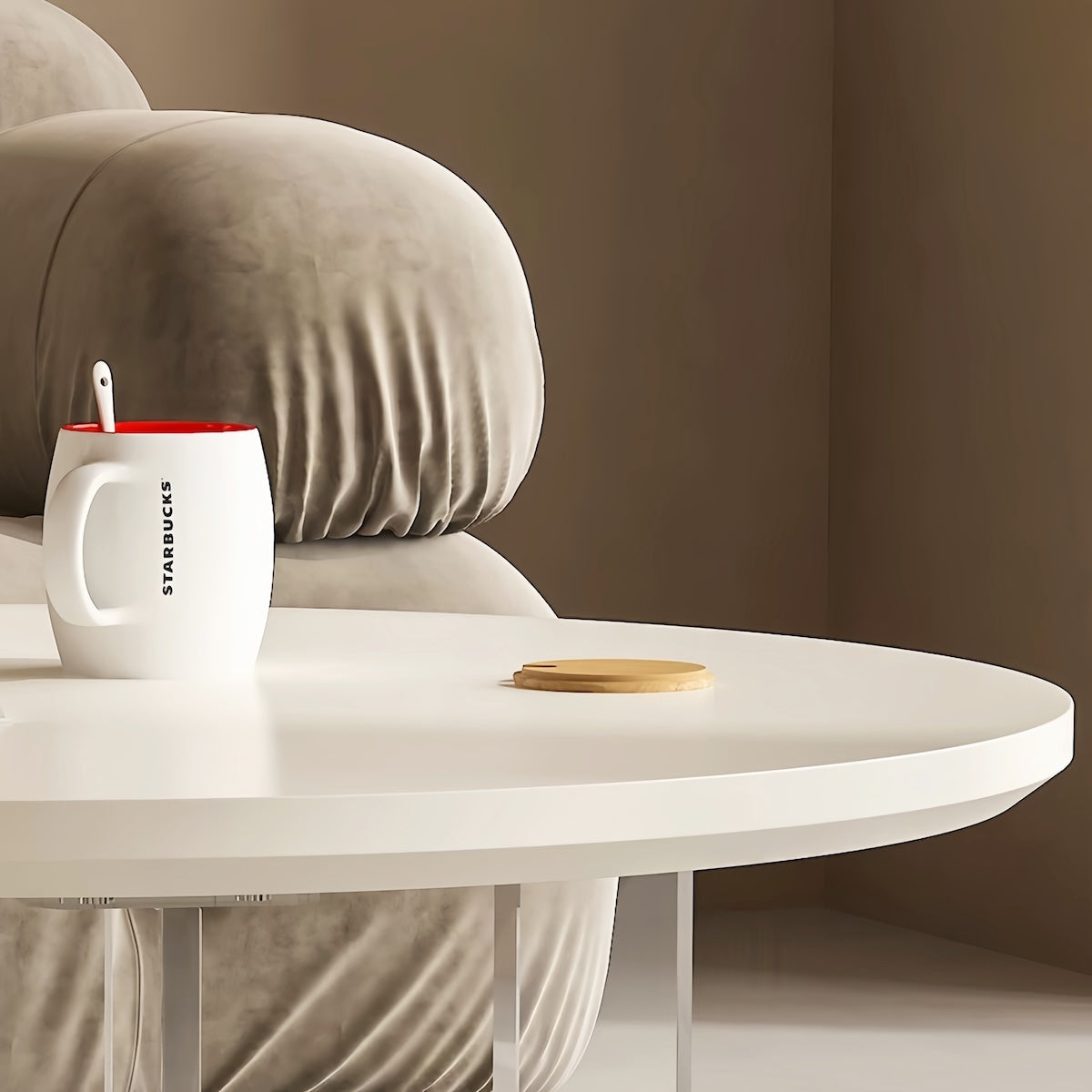 Modern Round Coffee Table | French Cream Acrylic Design | Eco-Friendly