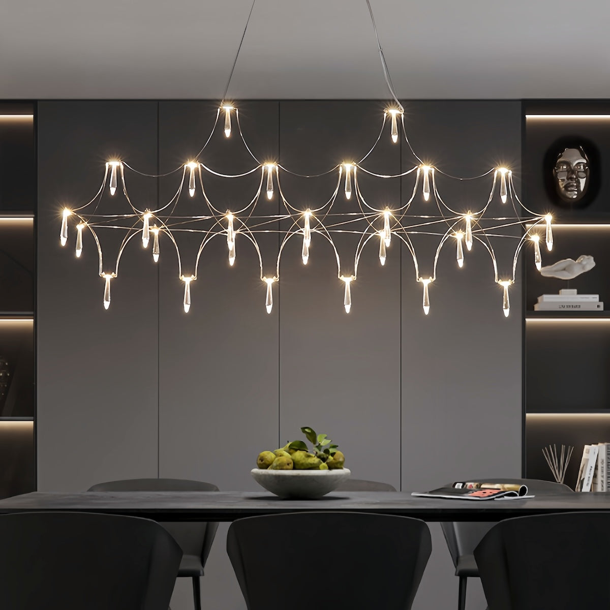 Restaurant Strip Chandelier Postmodern Light Luxury Crystal LED Pendant Light