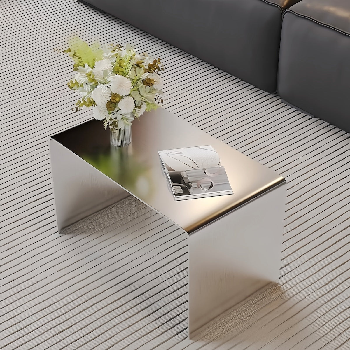 C-Shaped Side Table - Modern Stainless Steel Minimalist Coffee & Sofa Table