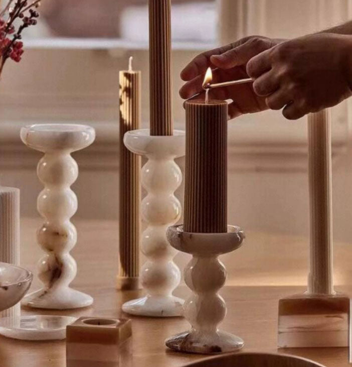 Marble Candlestick Holder - Elegant French Luxe Natural Stone Decor