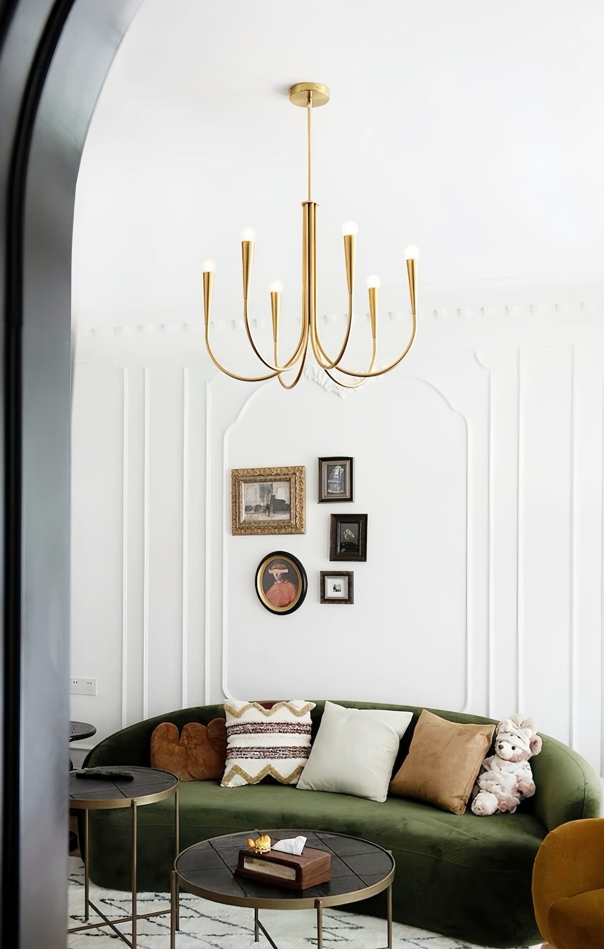 French-style gold chandelier with vintage design and LED lights for elegant interiors