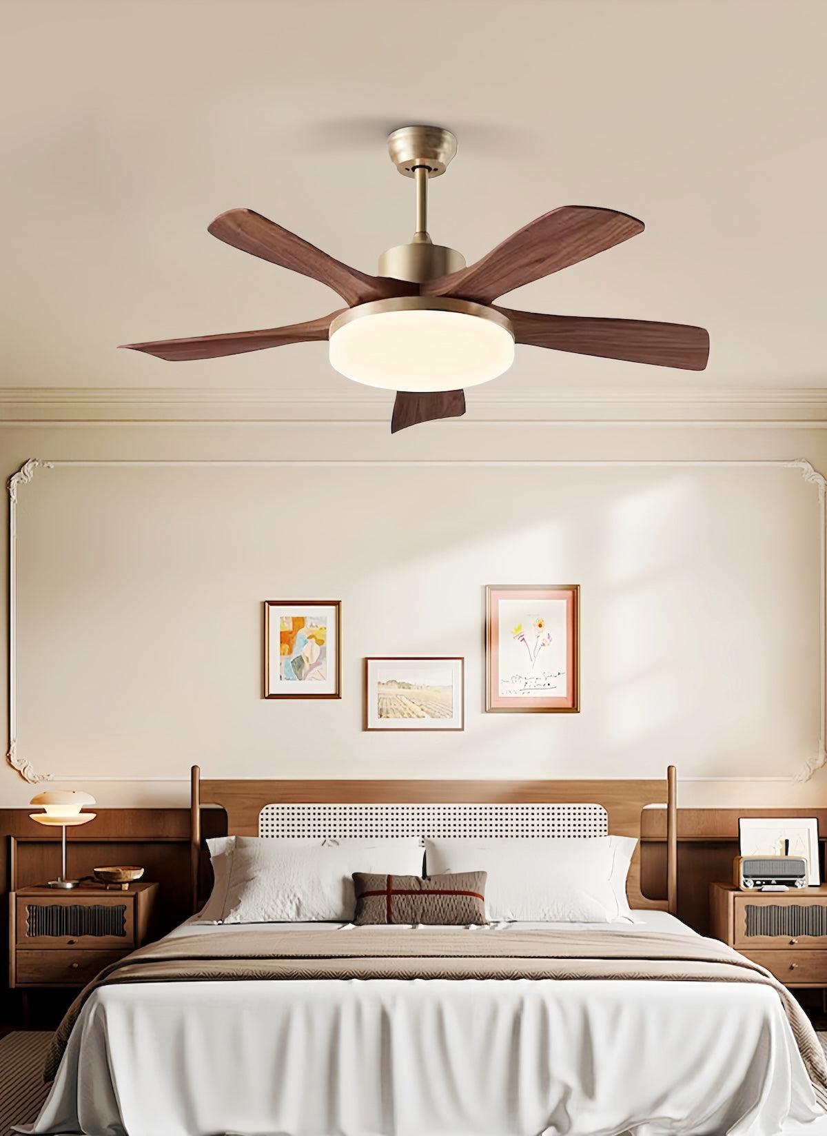 Modern Ceiling Fan With Light: Retro Walnut Fan & Soft Breeze Design