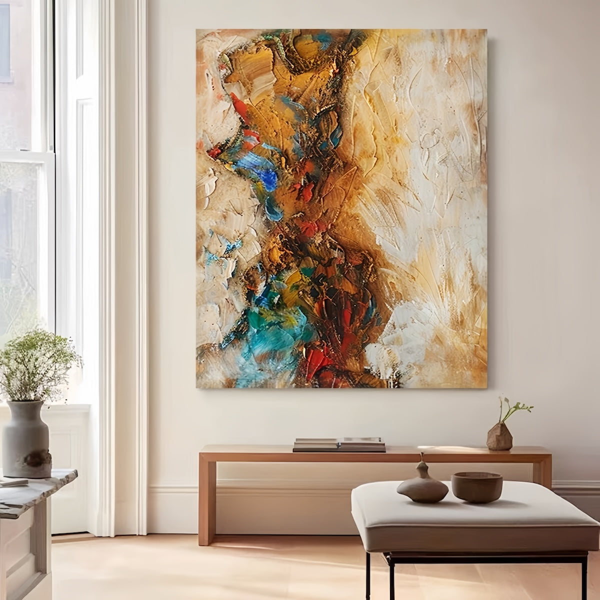Chromatic Tempest: Vibrant Abstract Wall Art for Living Rooms