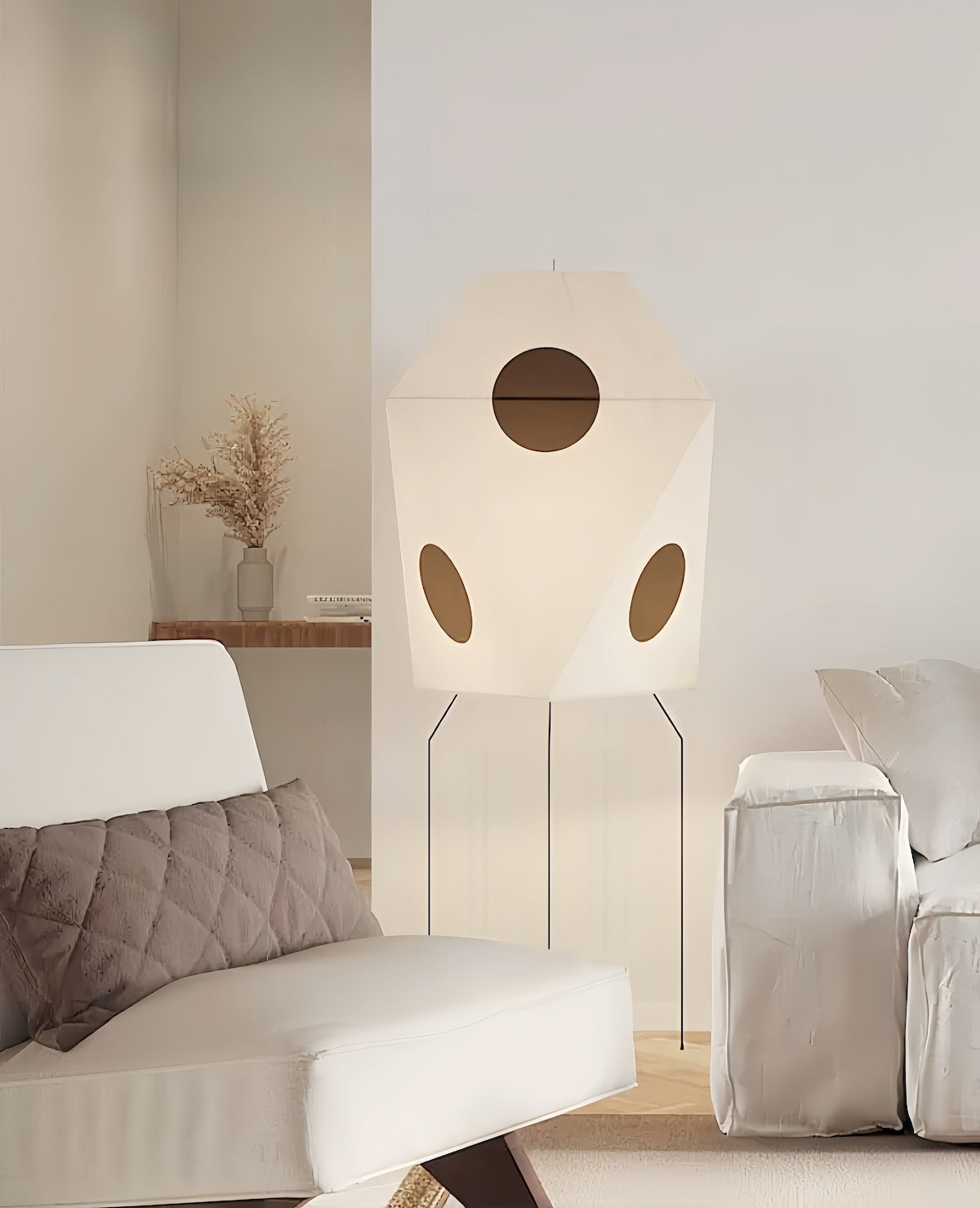 Vintage Akari Paper Lamp Wabi-Sabi Style Floor Lamp for Living Room