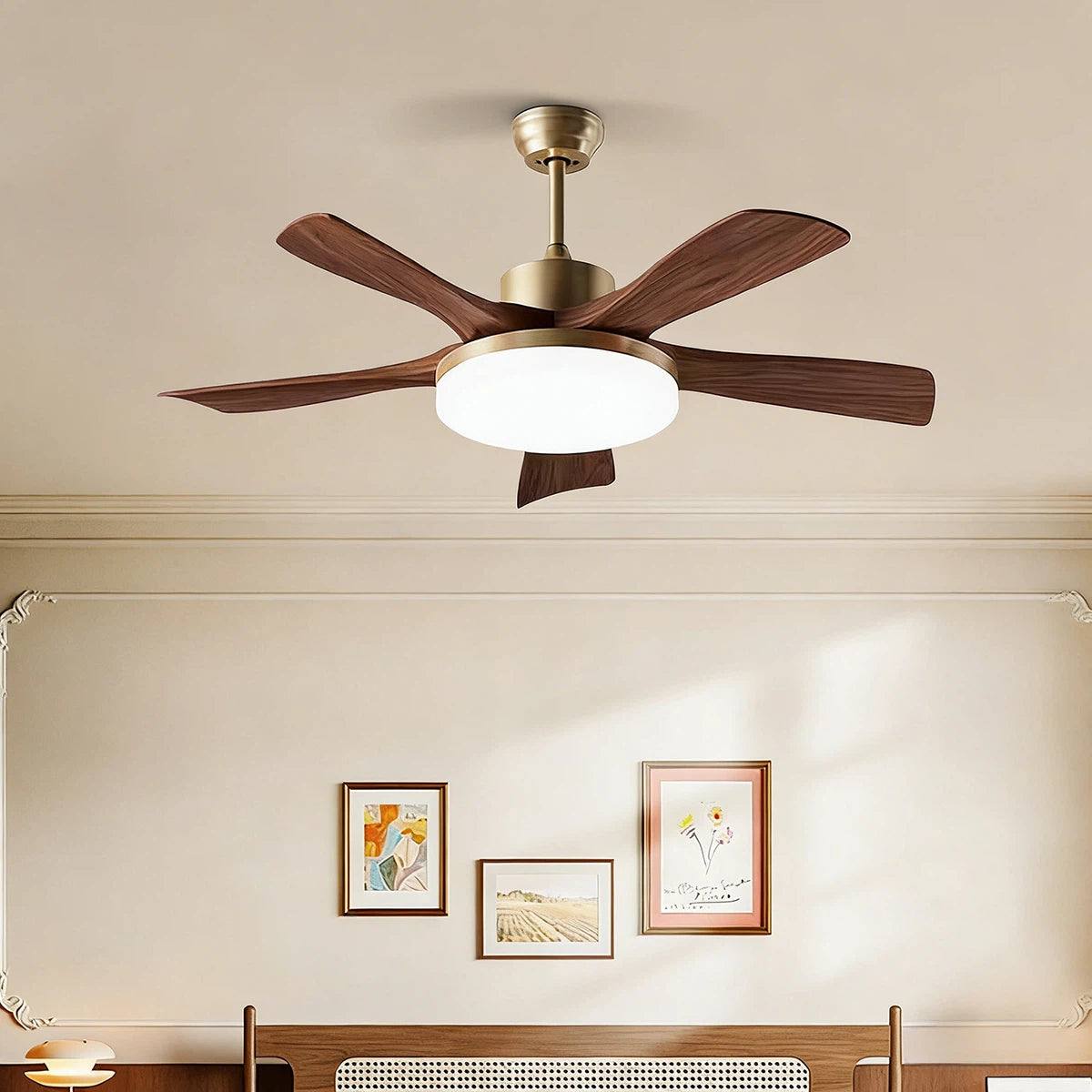 Modern Ceiling Fan With Light: Retro Walnut Fan & Soft Breeze Design