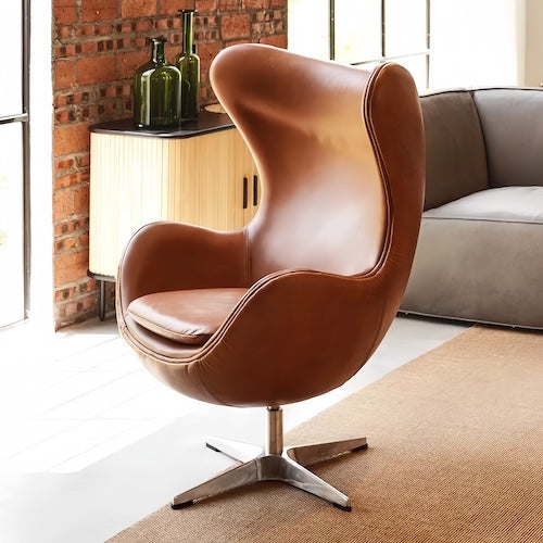 Egg Chair with stool in leather - motivodecor.com