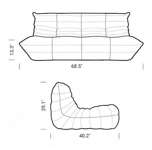 Ligne Roset Togo sofa dimensions and design illustration.