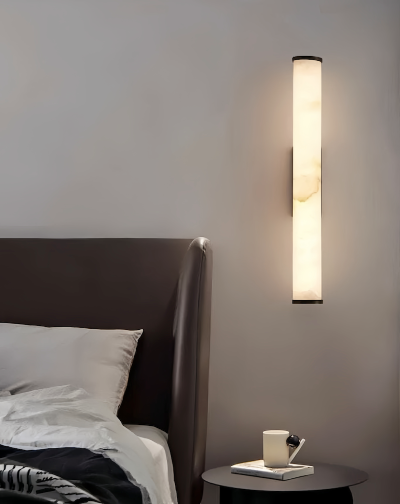 Wall Sconce Light - Natural Marble & Copper Elegance with Copper Sconce, LED Light, Contemporary Design - motivodecor.com