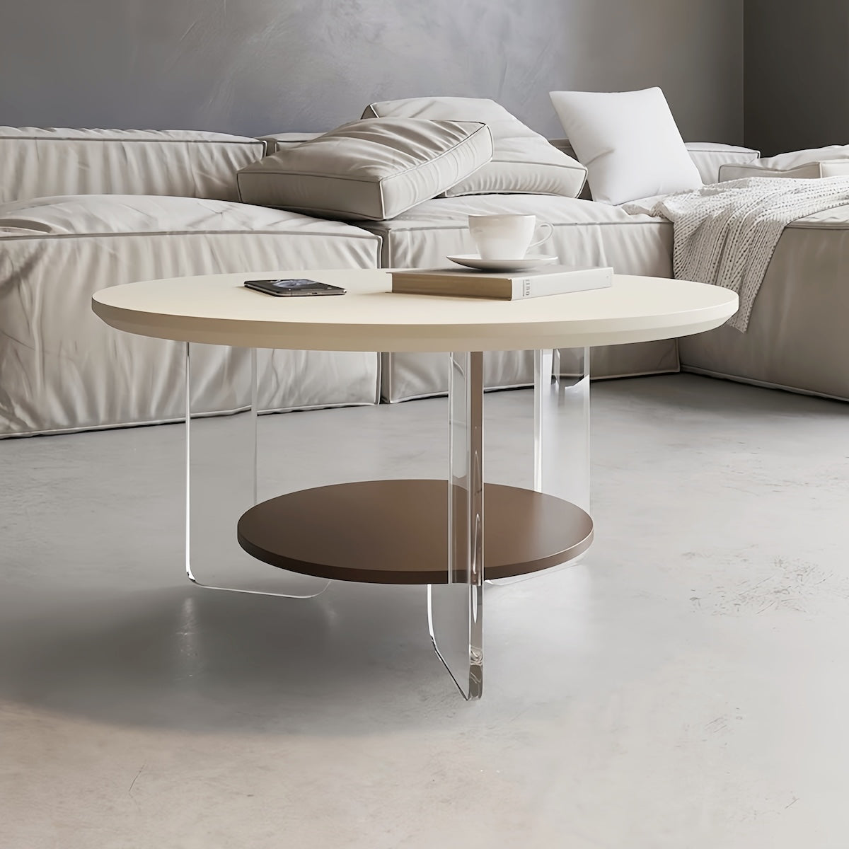 Modern Round Coffee Table | French Cream Acrylic Design | Eco-Friendly