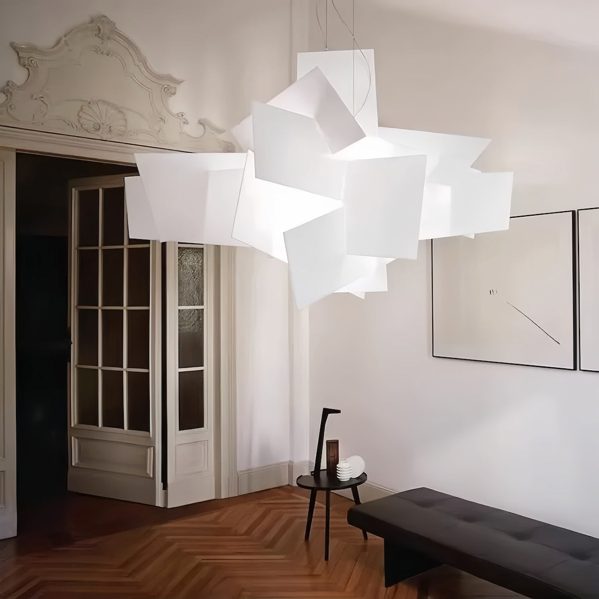 Foyer Chandelier | Modern White Stacked Pendant Light For Modern Interiors