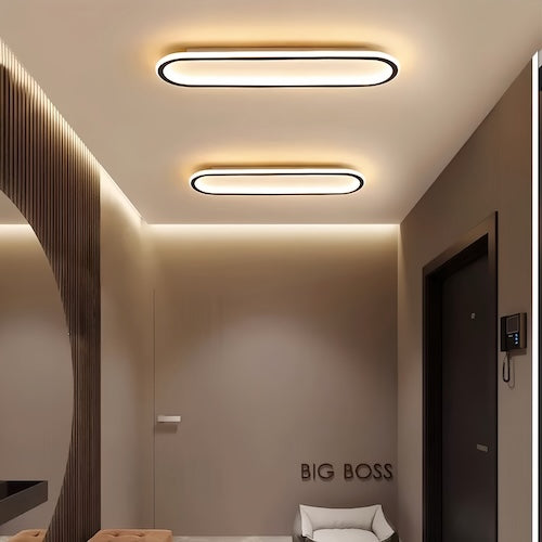 Modern LED ceiling lights for kitchen and living room in gold and black finishes.