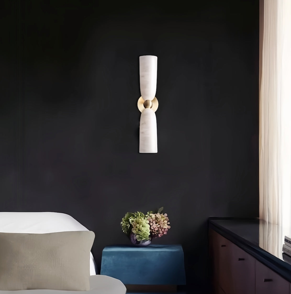 French retro style vintage marble wall lamp with brass body and warm LED lighting for bedrooms and living rooms