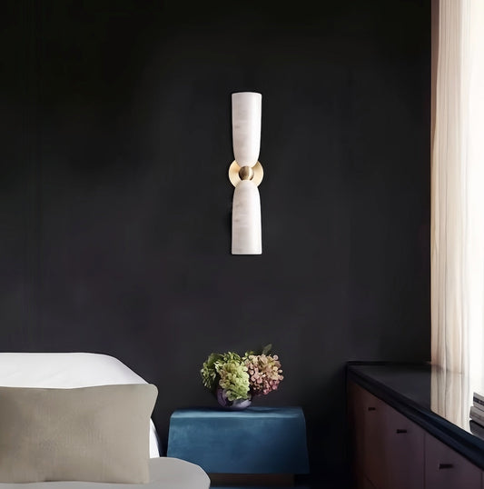 French retro style vintage marble wall lamp with brass body and warm LED lighting for bedrooms and living rooms