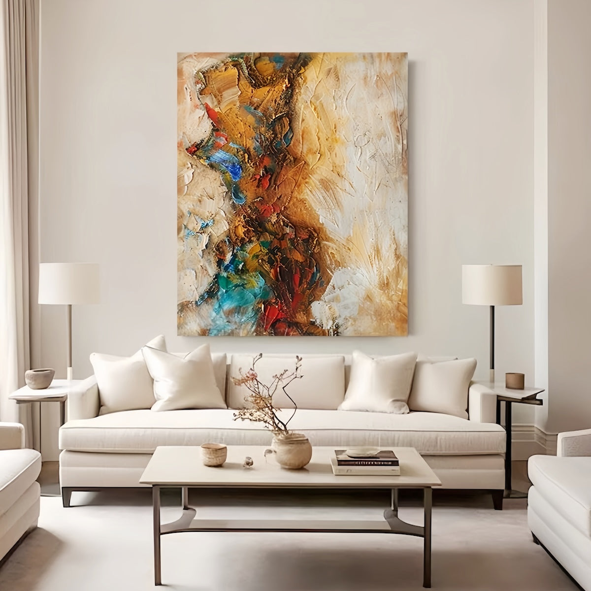 Chromatic Tempest: Vibrant Abstract Wall Art for Living Rooms