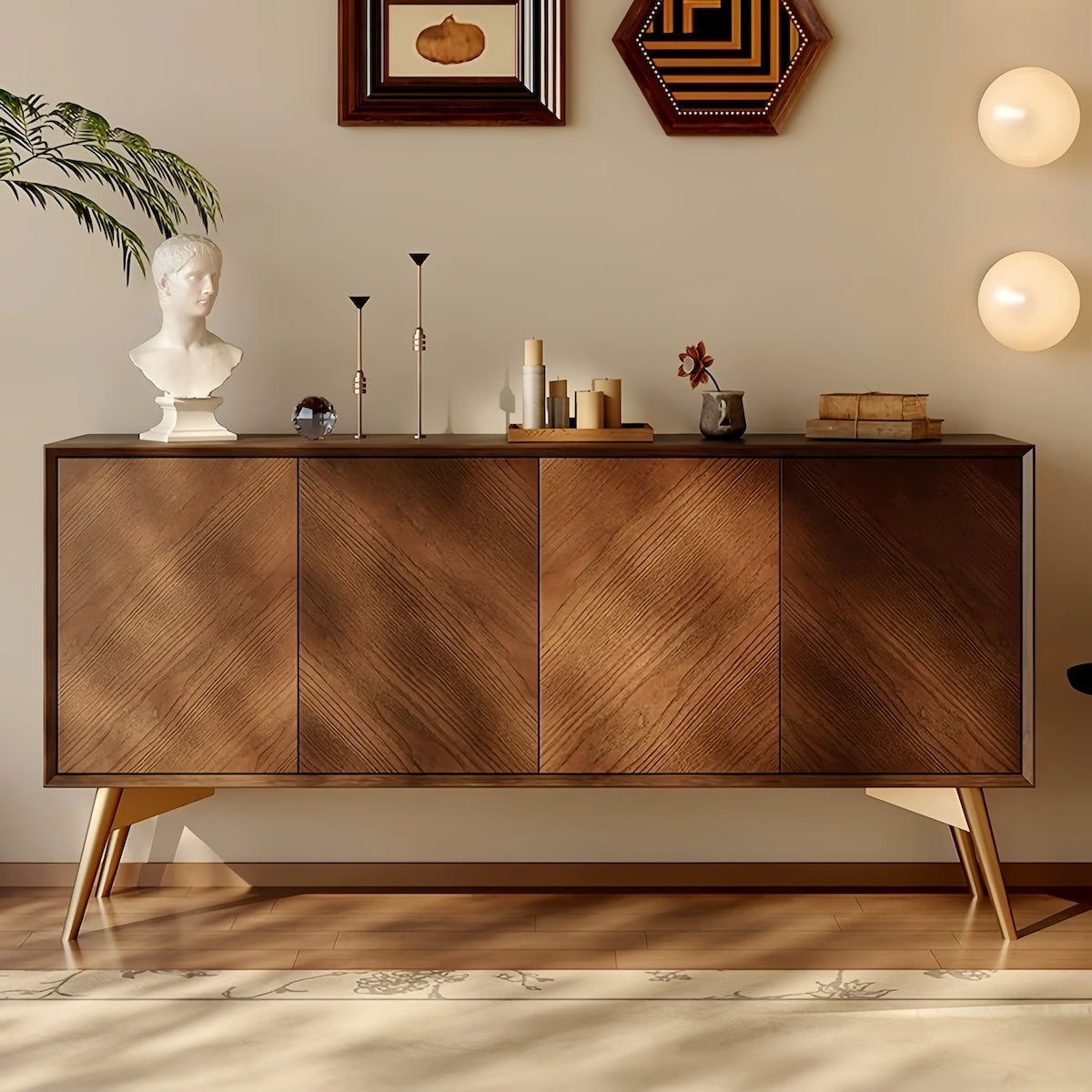 Wooden Cabinet: Solid Wood Sideboard with Spacious Storage & Wide Surface