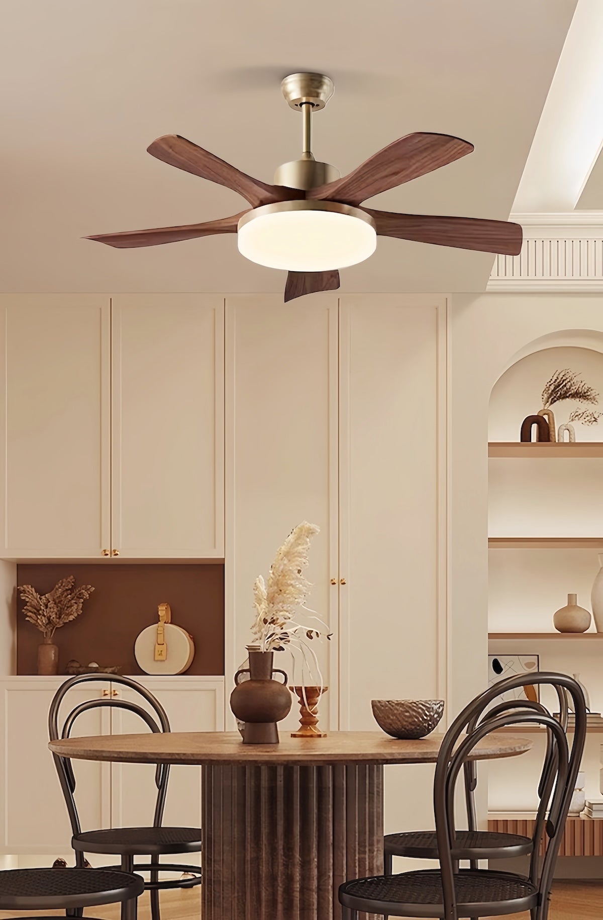 Modern Ceiling Fan With Light: Retro Walnut Fan & Soft Breeze Design