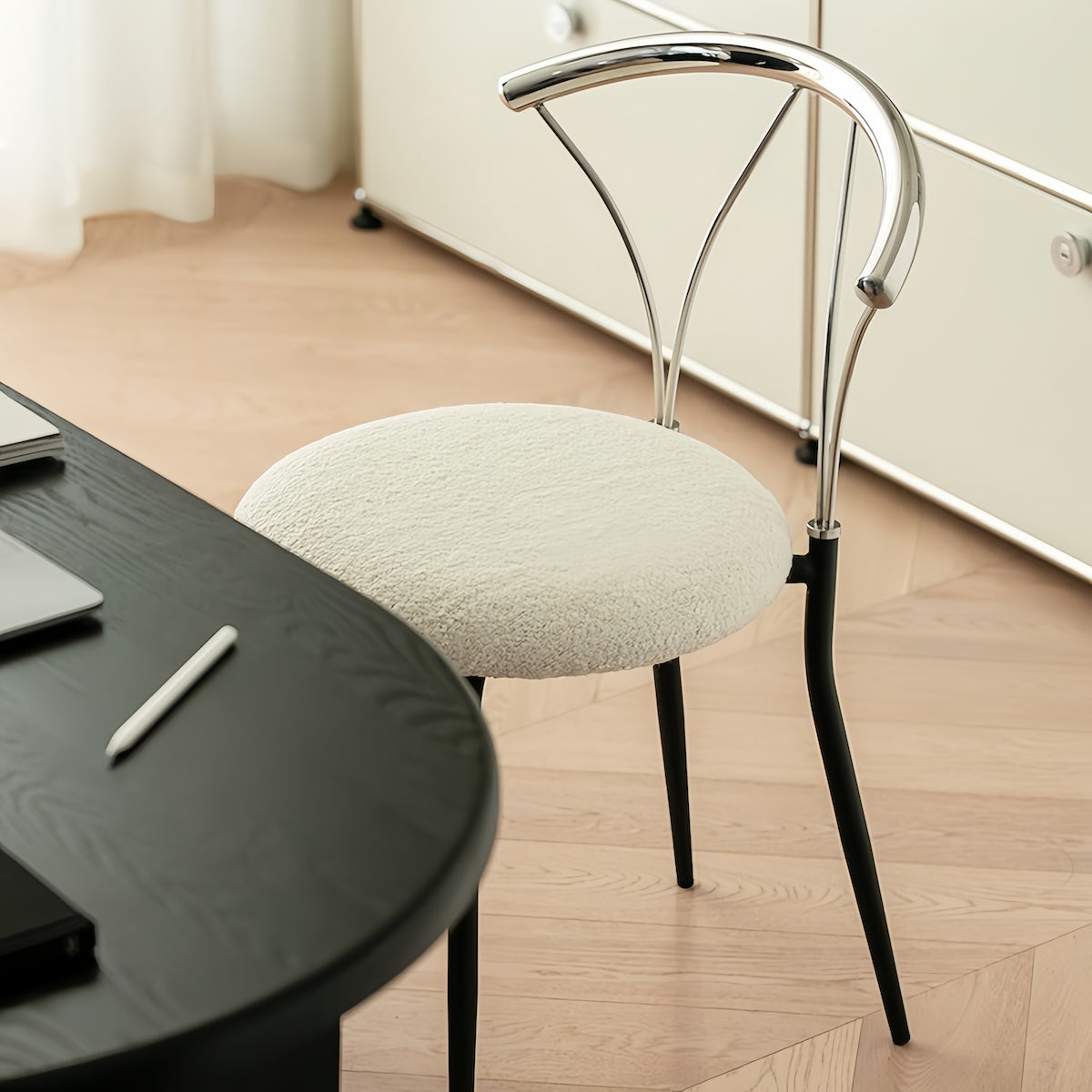 Upholstered Dining Chair - Vintage Designer Stainless Steel Seat for Comfort