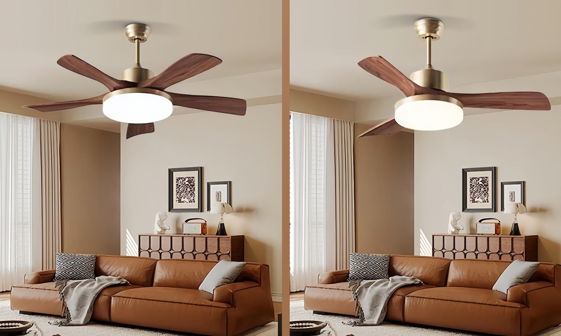 Modern Ceiling Fan With Light: Retro Walnut Fan & Soft Breeze Design
