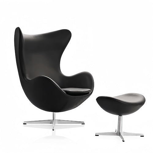 Egg Chair with stool in leather - motivodecor.com