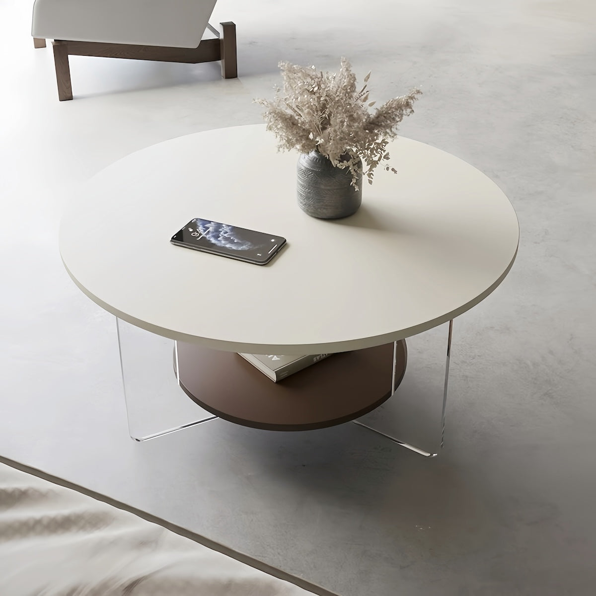 Modern Round Coffee Table | French Cream Acrylic Design | Eco-Friendly