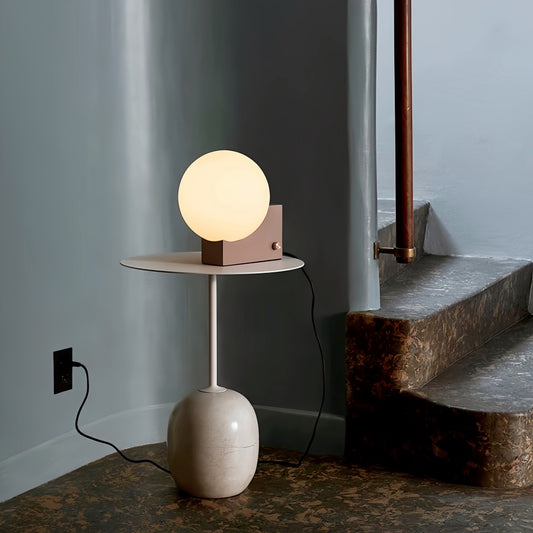 Marble-Style Cream-Toned Round Side Table for Modern Living Spaces