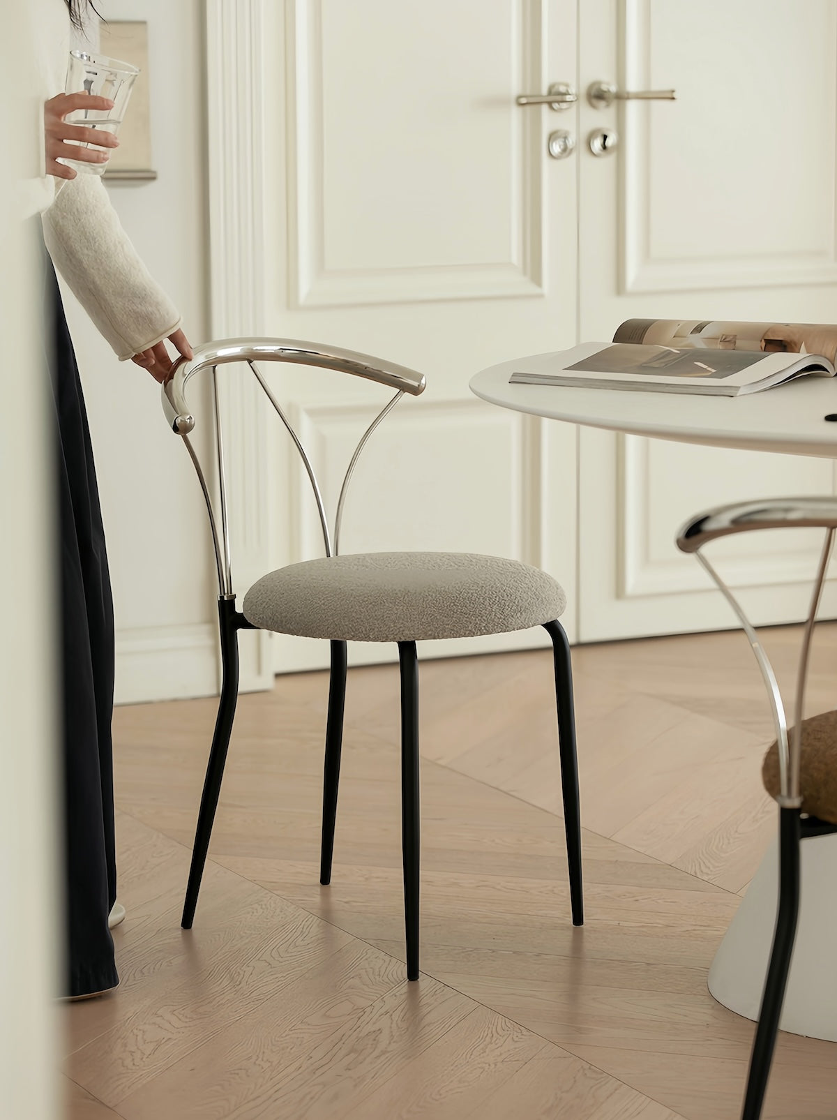 Upholstered Dining Chair - Vintage Designer Stainless Steel Seat for Comfort