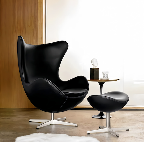 Egg Chair with stool in leather - motivodecor.com