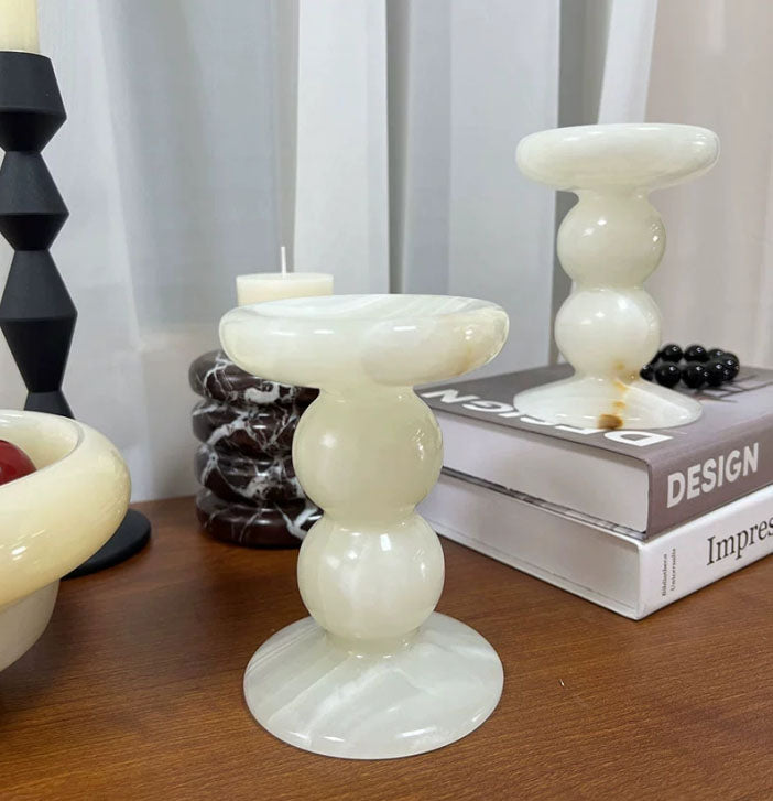 Marble Candlestick Holder - Elegant French Luxe Natural Stone Decor