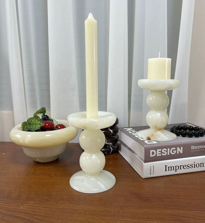 Marble Candlestick Holder - Elegant French Luxe Natural Stone Decor